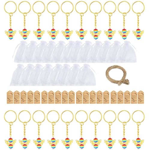 KAQNTUD Tauf-Partyzubehör, 20 Stück, Engel-Anhänger, Schlüsselanhänger, Organza-Beutel, Dankeschön, Geschenk-Boxen für Babyparty von KAQNTUD
