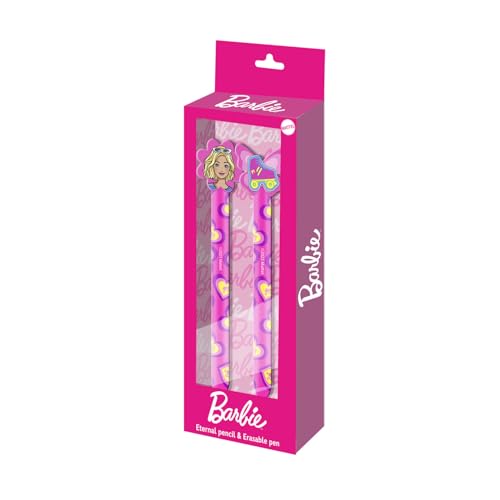Karactermania Barbie Mix-Set mit Ewiger Bleistift + Radierbarer Gelstift, Rosa, 14 x 23 cm von KARACTERMANIA