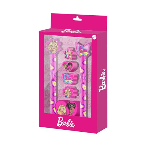 Karactermania Barbie Mix-Set mit Radierbarer Gelstift + Ewiger Bleistift + 4 Radiergummis + Anspitzer, Rosa, 14 x 23 cm Karactermania Barbie Mix-Set mit Radierbarer Gelstift + Ewiger Bleistift + 4 Radiergummis + Anspitzer, Rosa, 14 x 23 cm von KARACTERMANIA