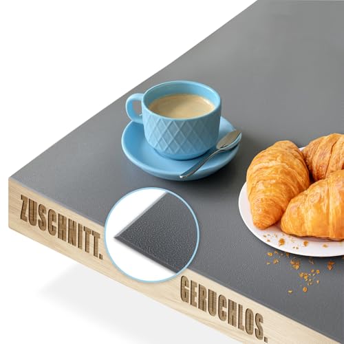 KARAT Farbige Tischfolie mit abgeschrägter Kante - Tischdecke nach Maß, Farbe & Größe wählbar - Folie, Schutzfolie, Tischschutz (Empire, Dunkelgrau, B:100 x L:55 cm) von KARAT