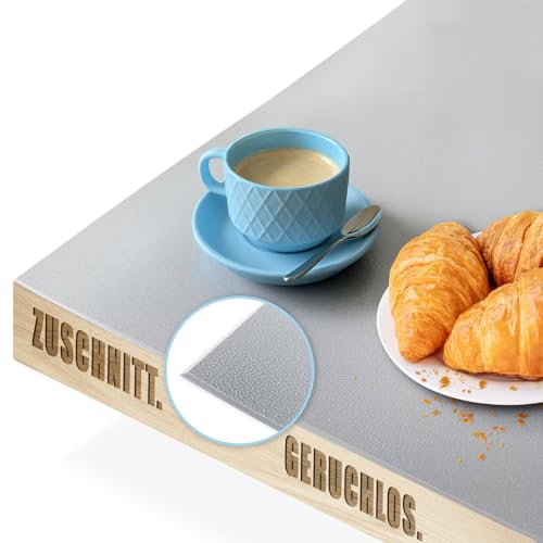 KARAT Farbige Tischfolie mit abgeschrägter Kante - Tischdecke nach Maß, Farbe & Größe wählbar - Folie, Schutzfolie, Tischschutz (Empire, Hellgrau, B:80 x L:45 cm) von KARAT