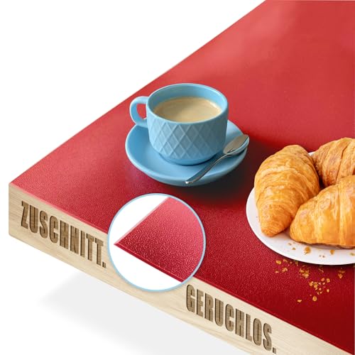 KARAT Farbige Tischfolie mit abgeschrägter Kante - Tischdecke nach Maß, Farbe & Größe wählbar - Folie, Schutzfolie, Tischschutz (Empire, Rot, B:80 x L:75 cm) von KARAT