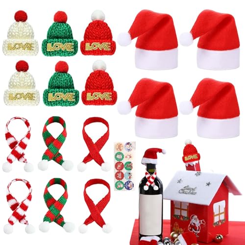 16 Stück Mini Weihnachtsmützen Und Schal Set, Lutscherhut, Mini-Strickmütze Des Weihnachten, Flaschenverschluss, Mini Mützen Zum Basteln, für Tischdekoration, Schneemann, Dekoration, Geschenk, Party 16 Stück Mini Weihnachtsmützen Und Schal Set, Lutscherhut, Mini-Strickmütze Des Weihnachten, Flaschenverschluss, Mini Mützen Zum Basteln, für Tischdekoration, Schneemann, Dekoration, Geschenk, Party von KARELLS