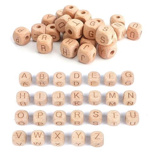 Holzbuchstaben Perlen,Buchstabenperlen,Holzperlen Alphabet Beads,Buchstaben Würfelperlen,Holzperlen mit Buchstaben Würfel,Alphabet Holzperlen Würfel,10 mm A bis Z,Buchstabenperlen Holz,52Pcs von KARELLS