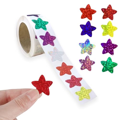 Sterne Aufkleber,Sternaufkleber,Glitzer Sticker,Star Sticker,Bunt Sterne Aufkleber,Glitter Stern Aufkleber,Sterne Aufkleber Rolle 2.5cm,Belohnungsaufkleber,für Grußkarten,Geschenke,Basteln,500 Stück von KARELLS