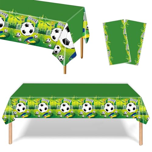 Tischdecke Fußball,Fussball Deko Tischdecke,Fußball Tischdecke,Tischdecke aus Kunststoff, 220 * 130cm Fußball Bedruckte Tischdecke,für Dekoration,Bundesliga,Champions League (Grün-2PC) von KARELLS