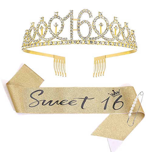 KAREN66 Geburtstagsschärpe und Krone Geburtstag Geburtstagskrone Schärpe Gold Birthday Krone Geburtstag Tiara Crown Geburtstagsgeschenke für Happy Birthday Geburtstag Party Favor Supplies (16.) von KAREN66