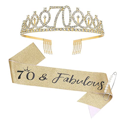 KAREN66 Geburtstagsschärpe und Krone Geburtstag Geburtstagskrone Schärpe Gold Birthday Krone Geburtstag Tiara Crown Geburtstagsgeschenke für Happy Birthday Geburtstag Party Favor Supplies (70.) von Kindpack