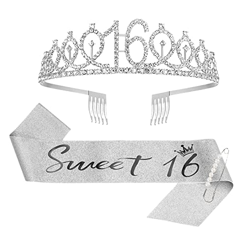 KAREN66 Geburtstagsschärpe und Krone Geburtstag Geburtstagskrone Schärpe Silber Birthday Krone Geburtstag Tiara Crown Geburtstagsgeschenke für Happy Birthday Geburtstag Party Favor Supplies (16.) von KAREN66