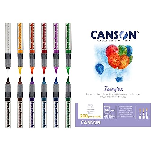 KARIN 27C1 Brushmarker Pro Basic Colours Set inklusive Blender, 12 Stück & Canson 200006008 Imagine Mix-Media Papier, A4, rein weiß, A4-21 x 29,7 cm KARIN 27C1 Brushmarker Pro Basic Colours Set inklusive Blender, 12 Stück & Canson 200006008 Imagine Mix-Media Papier, A4, rein weiß, A4-21 x 29,7 cm von KARIN