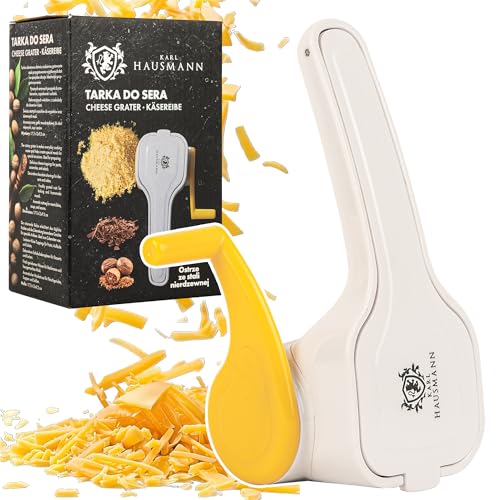KARL HAUSMANN Käsereibe Mit Kurbel - Parmesanreibe - Rotierende Trommelreibe Gemüseschneider - Reibe Für Hartkäse, Schokolade, Nüsse, Gewürze - Parmesanmühle - Käsemühle - Küchenreibe mit Kurbel von KARL HAUSMANN