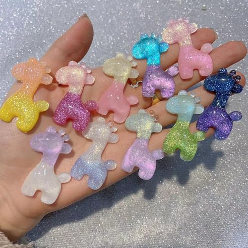 KARLOR 10 Stück Giraffen Deko, Leuchtend Giraffe Harz Kristall Schimmer Dekoration Basteln DIY Haarschmuck Accessoires Tiere Charms Kette Anhänger Zubehör Bastelzubehör Glow in Dark (Giraffe) von KARLOR