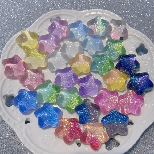 KARLOR 20 Stück Stern Deko leuchtend Sterne zum Basteln Kunstharz mit Schimmer Kristallstern DIY Schmuckzubehör Rosa Blau Lila Grün Accessoires DIY Handarbeit Kunstwerk von KARLOR