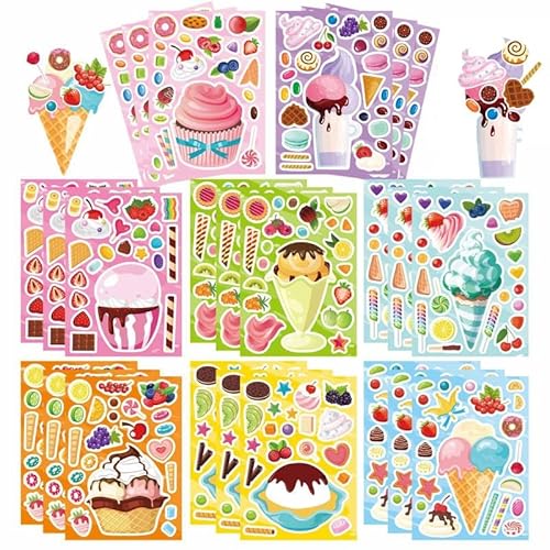 KARLOR 24 Blatt Dessert Aufkleber Cartoon Eiscreme Sticker Dekoration Cupcake Aufkleber süße Eis Kegel DIY Puzzle Stickers mit Lutscher Obst Schokolade Donuts Sticker Basteln Sommer KARLOR 24 Blatt Dessert Aufkleber Cartoon Eiscreme Sticker Dekoration Cupcake Aufkleber süße Eis Kegel DIY Puzzle Stickers mit Lutscher Obst Schokolade Donuts Sticker Basteln Sommer von KARLOR