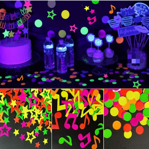 KARLOR 300 Stück Neon Konfetti, 100 Stern + 100 rund+100 Musiknoten, fluoreszierend Party Deko Glow Papier Partyzubehör Schwarzlicht fluoreszierend Konfetti Deko Requisiten Leuchtet unter UV Licht KARLOR 300 Stück Neon Konfetti, 100 Stern + 100 rund+100 Musiknoten, fluoreszierend Party Deko Glow Papier Partyzubehör Schwarzlicht fluoreszierend Konfetti Deko Requisiten Leuchtet unter UV Licht von KARLOR