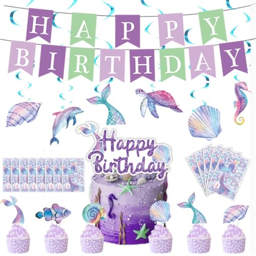 KARLOR Meerjungfrau Geburtstag Deko, Meerjungfrau Party Deko Kindergeburtstag Dekorationen Mädchen Geburtstag Party Set mit Tortendeko Geschenktüte HappyBirthday Girlande Mermaid Partyzubehör KARLOR Meerjungfrau Geburtstag Deko, Meerjungfrau Party Deko Kindergeburtstag Dekorationen Mädchen Geburtstag Party Set mit Tortendeko Geschenktüte HappyBirthday Girlande Mermaid Partyzubehör von KARLOR