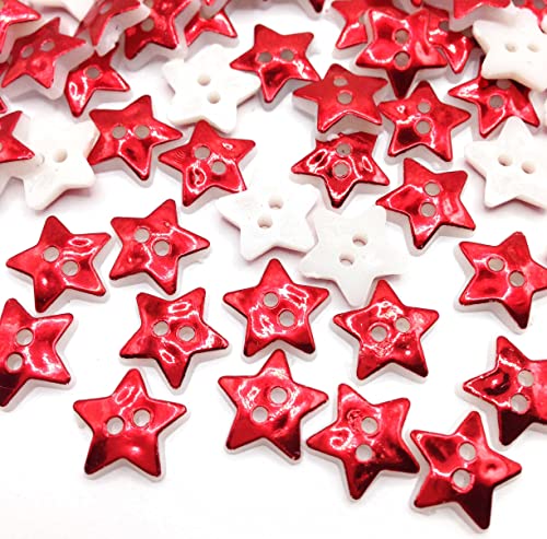 KARMELLING Nähknöpfe aus Kunstharz, Pentagramm-Stern, Rot mit 2 Löchern, zum Nähen, Basteln, Dekoration, 13 mm x 12 mm, 100 Stück von KARMELLING
