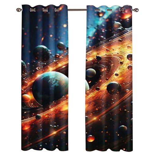 KARPIX Universum Planet Verdunkelungsvorhänge Weltraum Sternenklar vorhänge Mit Ösen Blickdicht Gardine Für Kinder Und Jugendliche, 2 Paneele (1,100x140cm(2x50x140cm)) von KARPIX
