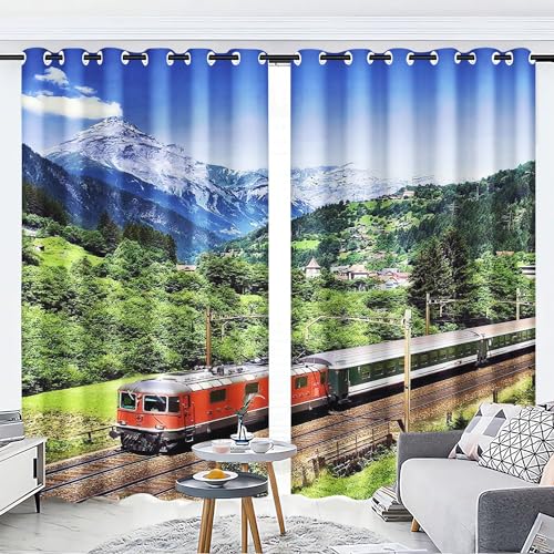 KARPIX Vorhänge mit Ösen Blickdichte Vorhänge Zug Lokomotive Vorhang Polyester Zug Fenstervorhang 3D Home Dekoration Gardinen Für Kinderzimmer (1,150x166cm(2x75x166cm)) von KARPIX