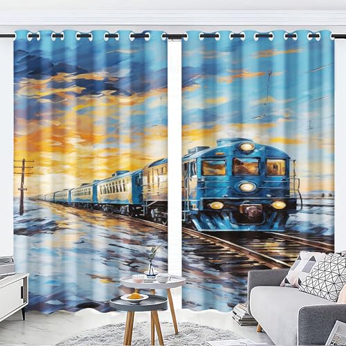 KARPIX Vorhänge mit Ösen Blickdichte Vorhänge Zug Lokomotive Vorhang Polyester Zug Fenstervorhang 3D Home Dekoration Gardinen Für Kinderzimmer (5,280x245cm(2x140x245cm)) von KARPIX