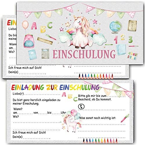 KARTENVERSAND24 Einladung zur Einschulung für Mädchen Einhorn Einladungskarten inkl Umschlag 12er Set zum Schulanfang Schulbeginn Schuleinführung Schuleingang Zuckertüte Schultüte unicorn KARTENVERSAND24 Einladung zur Einschulung für Mädchen Einhorn Einladungskarten inkl Umschlag 12er Set zum Schulanfang Schulbeginn Schuleinführung Schuleingang Zuckertüte Schultüte unicorn von KARTENVERSAND24