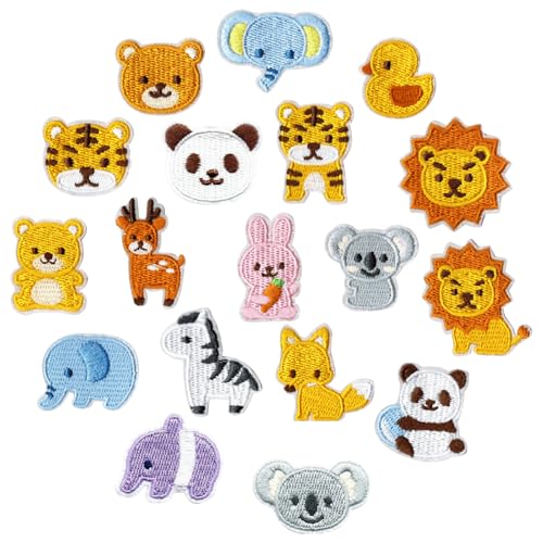 KASESSS 18 Stück Tier Bügelflicken, Flicken zum Aufbügeln, Patches Klett, DIY Patches zum Aufbügeln, Aufnäher Zoo, Flicken zum Aufbügeln Kinder für Kinderkleidung, Hosen, Rucksäcke, Hüte, Jeans, Bunt von KASESSS