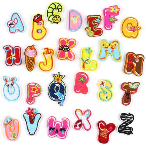 KASESSS 26 PCS Flicken zum Aufbügeln Aufnähen, Patches zum Aufbügeln, Bügelbilder für Textilien, Buchstaben zum AuFbügeln Karikatur, Aufnäher zum AufbügelnS, Bügelflicken Kinder für Kleidung Rucksäcke von KASESSS
