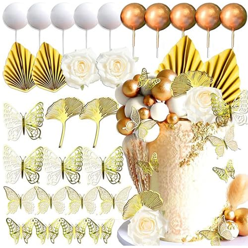KASESSS 28 PCS Tortendeko Blumen, Happy Birthday Tortendeko, Kunstblumen Laub Gold Kugeln Torten Deko, Boho Kuchen Deko Set, Cake Topper für Babyparty Hochzeitstorte Geburtstag Kommunion Taufe Party KASESSS 28 PCS Tortendeko Blumen, Happy Birthday Tortendeko, Kunstblumen Laub Gold Kugeln Torten Deko, Boho Kuchen Deko Set, Cake Topper für Babyparty Hochzeitstorte Geburtstag Kommunion Taufe Party von KASESSS