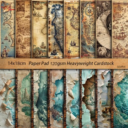 KASESSS 30 Stück Vintage Map Scrapbooking Papier, Scrapbook Zubehör, Scrapbook Papier, Motivpapier, DIY Handgeschöpftes Deko-Papier, Karten von Meer Land für Journal Scrapbooking Kartenherstellung von KASESSS