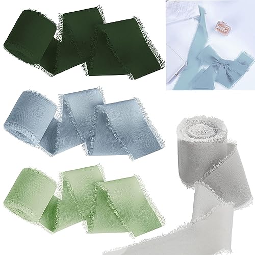 KASESSS 4 Rollen Geschenkband Breit Grün, Chiffonband, Schleifenband Breit, Geschenkband Hochzeit, Chiffon Seidenband für Hochzeitseinladungen, Brautsträuße, Geschenkverpackungen, Heimwerkerarbeite von KASESSS