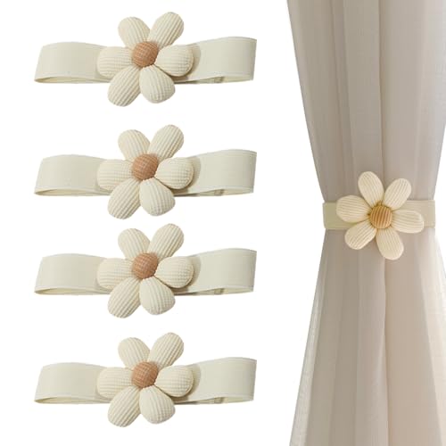 KASESSS 4Pcs Vorhang Raffhalter, Bunte Blumen Raffhalter für Vorhänge, Gardinenhalter mit Schnalle, Raffhalter für Gardinen, Vorhang Halter, Handgestrickte Baumwolle Vorhanghalter, Gardinen Raffhalter von KASESSS
