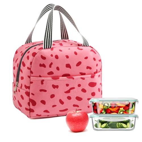 KASESSS Kühltasche Klein, Lunchtasche Damen Tragbar, Lunch Bag Wiederverwendbare, Lunchbag, Lunch Tasche für Erwachsene, Lunchbox Tasche für Schule Büroarbeit Picknick Reisen Strand (Rosenrot) von KASESSS