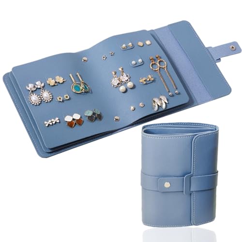 KASESSS Schmuckaufbewahrung Reise, Buchform Schmuckkästchen, Buch für Schmuck Organizer, Tragbarer Schmuckkasten, Pu-Leder Schmuckschatulle, Ohrringe Aufbewahrung, Jewelry Organizer für Ohrringe,Blau von KASESSS