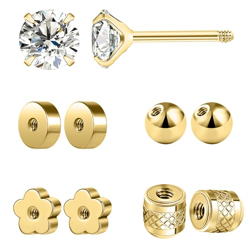 KASFREE Ersatz-Ohrring-Verschlüsse aus Edelstahl, flache Ohrring-Verschlüsse für Ohrstecker (Gold/1,0 mm) von KASFREE