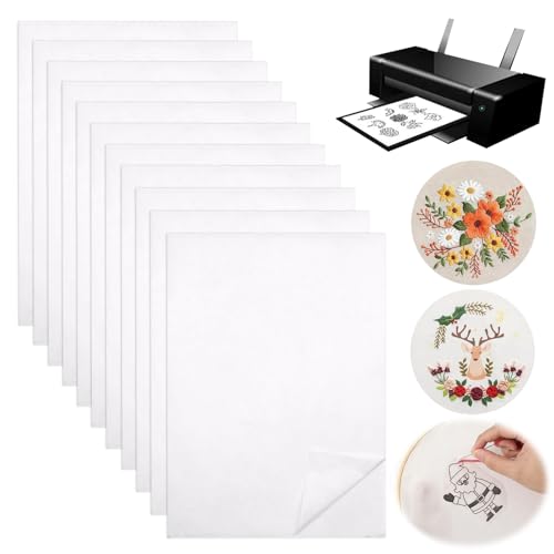 KASURE 12 Stück Selbstklebend Wasserlöslich Stickfolie Stickvorlagen A4 (21 * 30 cm), Vliesofix Wasserlösliches Stickvlies Für DIY Stickerei, Stickvlies Wasserlöslich Selbstklebend Für Den Druck von KASURE