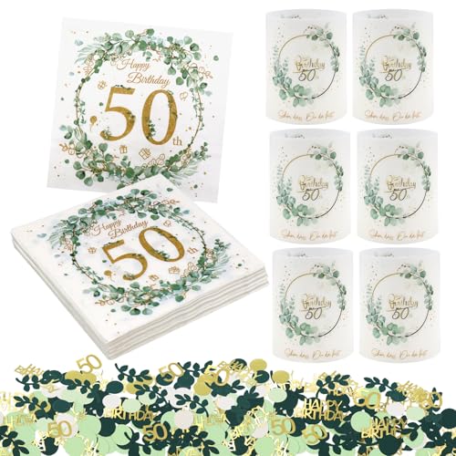 KASURE 20 Stück Servietten 50 Geburtstag Eukalyptus, 10 Stück Windlicht Tischdeko 50 Geburtstag, 100 Stück Konfetti 50 Geburtstag Deko GrünServietten Schön Dass Du Da Bist,Deko 50 Geburtstag Frau Mann KASURE 20 Stück Servietten 50 Geburtstag Eukalyptus, 10 Stück Windlicht Tischdeko 50 Geburtstag, 100 Stück Konfetti 50 Geburtstag Deko GrünServietten Schön Dass Du Da Bist,Deko 50 Geburtstag Frau Mann von KASURE