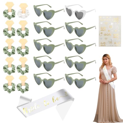 KASURE 22-teiliges Set Bachelorette Party Accessories,Team Bride Party Herzbrille,10 Herzförmige Sonnenbrille+10 Bride Stirnbänder+1 Schultergurt+1 Aufkleber Für Junggesellenabschied Dekoration(Grün) KASURE 22-teiliges Set Bachelorette Party Accessories,Team Bride Party Herzbrille,10 Herzförmige Sonnenbrille+10 Bride Stirnbänder+1 Schultergurt+1 Aufkleber Für Junggesellenabschied Dekoration(Grün) von KASURE