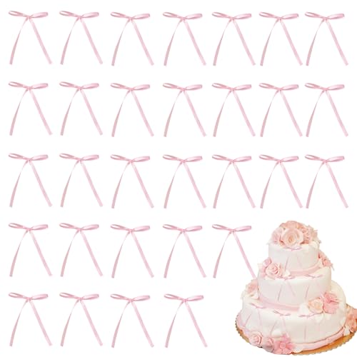 KASURE 30 Stück rosa Schleifenkuchenaufsätze, 10 x 13 cm Schleife, Geburtstagsdekorationen, mittelgroße Kuchenbandschleifen, für Geschenkpaket, Kindergeburtstag, Hochzeit, Party und Jahrestag KASURE 30 Stück rosa Schleifenkuchenaufsätze, 10 x 13 cm Schleife, Geburtstagsdekorationen, mittelgroße Kuchenbandschleifen, für Geschenkpaket, Kindergeburtstag, Hochzeit, Party und Jahrestag von KASURE
