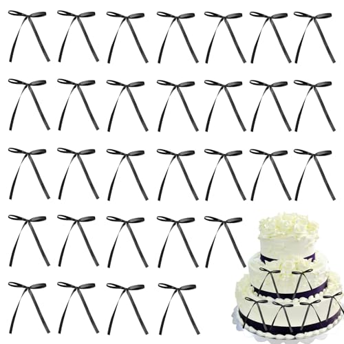 KASURE 30 Stück schwarze Schleifen-Kuchenaufsätze, 10 x 13 cm Schleife, Geburtstagsdekorationen, mittelgroße Kuchenband-Schleifen, für Geschenkpaket, Kindergeburtstag, Hochzeit, Party und Jahrestag KASURE 30 Stück schwarze Schleifen-Kuchenaufsätze, 10 x 13 cm Schleife, Geburtstagsdekorationen, mittelgroße Kuchenband-Schleifen, für Geschenkpaket, Kindergeburtstag, Hochzeit, Party und Jahrestag von KASURE