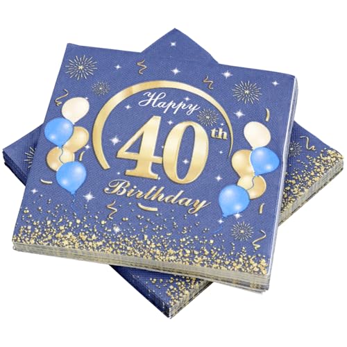 KASURE 50 Stück Deko 40 Geburtstag Junge Servietten Mit Happy Birthday Konfetti, 33x33cm 40 Geburtstagsdeko Servietten Für Geburtstagsfeier, Blau & gold 40 Geburtstag Mädchen Junge Jubiläum Servietten KASURE 50 Stück Deko 40 Geburtstag Junge Servietten Mit Happy Birthday Konfetti, 33x33cm 40 Geburtstagsdeko Servietten Für Geburtstagsfeier, Blau & gold 40 Geburtstag Mädchen Junge Jubiläum Servietten von KASURE