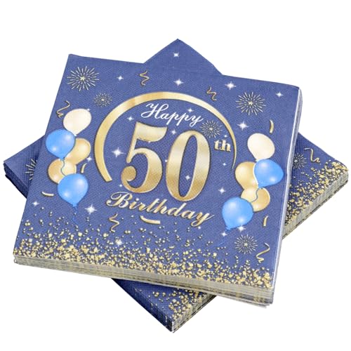 KASURE 50 Stück Deko 50 Geburtstag Junge Servietten Mit Happy Birthday Konfetti, 33x33cm 50 Geburtstagsdeko Servietten Für Geburtstagsfeier, Blau & Gold 50 Geburtstag Mädchen Junge Jubiläum Servietten KASURE 50 Stück Deko 50 Geburtstag Junge Servietten Mit Happy Birthday Konfetti, 33x33cm 50 Geburtstagsdeko Servietten Für Geburtstagsfeier, Blau & Gold 50 Geburtstag Mädchen Junge Jubiläum Servietten von KASURE
