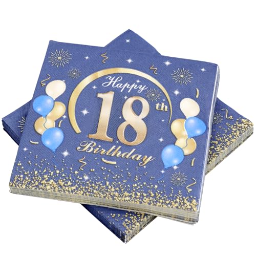 KASURE 50 Stück Deko 18. Geburtstag Servietten Mit Happy Birthday Konfetti, 33x33cm 18. Geburtstagsdeko Servietten Für Geburtstagsfeier, Blau & Gold KASURE 50 Stück Deko 18. Geburtstag Servietten Mit Happy Birthday Konfetti, 33x33cm 18. Geburtstagsdeko Servietten Für Geburtstagsfeier, Blau & Gold von KASURE