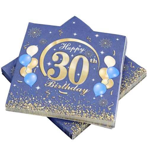 KASURE 50 Stück Deko 30. Geburtstag Servietten mit Happy Birthday Konfetti, 33x33cm - Blau & Gold KASURE 50 Stück Deko 30. Geburtstag Servietten mit Happy Birthday Konfetti, 33x33cm - Blau & Gold von KASURE