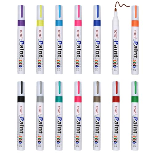 KASURE Permanent Marker 14 Farben Permanent Marker Wasserfest Lackstift Glasstift Bunte Stifte Geeignet für Metall, Holz, Stein, Pappe, Kunststoff, Reifen Marker Stifte von KASURE