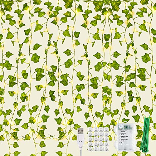 KASZOO 12 Stück Efeu Künstlich Lichterkette, Efeugirlande mit 252 LEDs Lichterketten, Vorhang Led für Hochzeit Büro Garten Party Wanddekoration von KASZOO