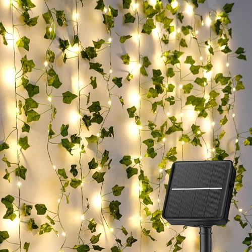 KASZOO Efeu Künstlich mit 100LED Solar Lichterkette, 10M/32Ft 8 Modi, Wasserdicht Solar Lichterkette Aussen für Garten, Balkon, Hochzeit, Zaun, Camping, Weihnachten, Dekorationen KASZOO Efeu Künstlich mit 100LED Solar Lichterkette, 10M/32Ft 8 Modi, Wasserdicht Solar Lichterkette Aussen für Garten, Balkon, Hochzeit, Zaun, Camping, Weihnachten, Dekorationen von KASZOO