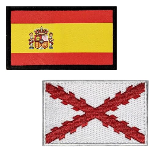 2er-Pack bestickte Militär-Patches mit spanischer Flagge und Burgunder-Kreuz-Flagge, Militär-Aufnäher für Kleidung, taktischer Rucksack, Mütze, Jacke. von KATALE