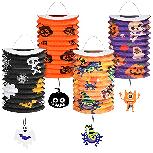 4 Stück Halloween Papier Laternen Dekoration, Halloween Papierlaterne, Faltbar Lampenschirm Papier, Ideal für Halloween/Outdoor/Junge Mädchen Kinder/Sankt Martin Party/Partydekorationen (Type A) von KATELUO