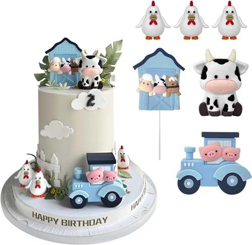 6 Stück Bauernhof Tier Cake Topper, Cupcake Tierfiguren Spielzeug, Kuchen Deko Geburtstag, Bauernhof Geburtstag Deko, für Kuchen Dekoration Kindergeburtstag (Blau) von KATELUO