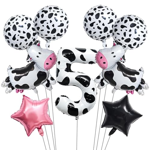 9Pcs Kuh Ballon,Luftballons 5 Jahr Geburtstag Kuh,Tier Luftballons Bauernhof,Luftballons Bauernhof 5 Jahr,Geeignet für Kindergeburtstage, Bauernhof-Themenpartys von KATELUO